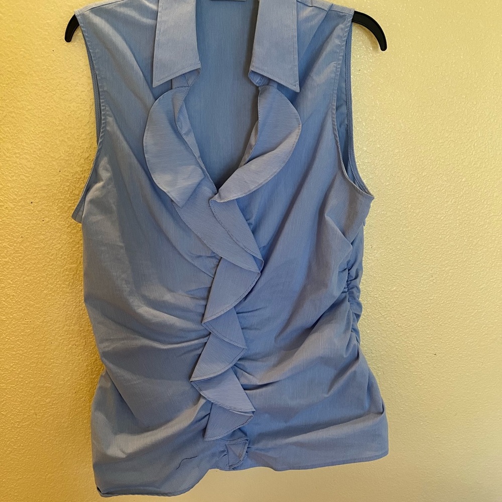 NEW YORK & COMPANY Blue Sleeveless Ruffle Top